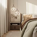 Modern Bedroom Interior With Pendant Lights Nightstand Dried Flower Vase And Cozy Bedding