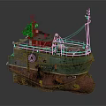 Vintage Rusty Yacht With Retro Design And Details