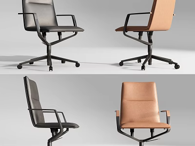 Contemporary Black And Brown Office Chair Interior With Swivel Wheels And Armrests 3d model