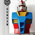 Gundam Robot Figure Featuring Blue Red Yellow Mechanical Design And Detailed Head Torso