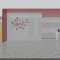 Modern Break Room Design With Colorful Wall Decorations White Cabinets Coffee Machine Red Stools
