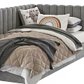 Stylish Gray Bed Designs With Ribbed Headboard Decorative Pillows Blankets And Quilts