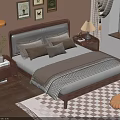 Modern Double Bed With Upholstered Headboard Pillows Wooden Nightstands And Table Lamps