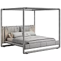 Stylish Modern Canopy Double Bed With Upholstered Headboard And Solid Wood Frame For Comfortable Bedroom