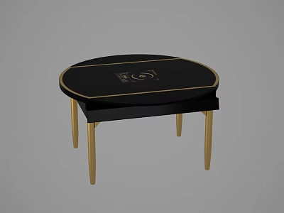 Black Round Dining Table With Gold Legs And Decorative Patterns 3d model