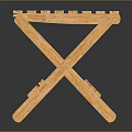 Wooden Folding Stool With Slatted Seat Cross Legs And Metal Rivets