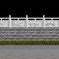 Road Infrastructure Decorative Stone Parapet With Carved Patterns And Green Hedges 3d model
