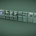 Gritty Industrial Control Consoles With Buttons Dials Screens And Worn Green Surface