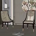 Traditional Chinese Style Dining Chairs Interior With Beige Cushion Dark Wooden Legs And Floral Painting