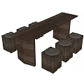 Modern Wooden Table with Square Stools Minimalist Home Furniture Set