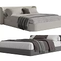 Modern Double Bed Upholstery in Light and Gray Tones with Pillows and Blankets