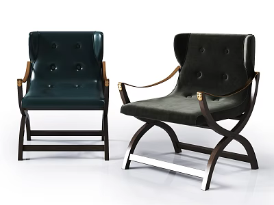 Modern Leisure Chairs With Dark Green And Gray Upholstery Metal Accent Arms And Wooden Legs 3d model