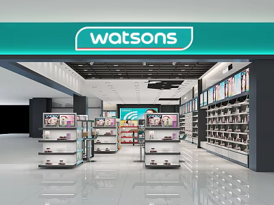 Watsons Store Bright Interior With Shelves Displaying Personal Care Products And Cosmetics 3d model