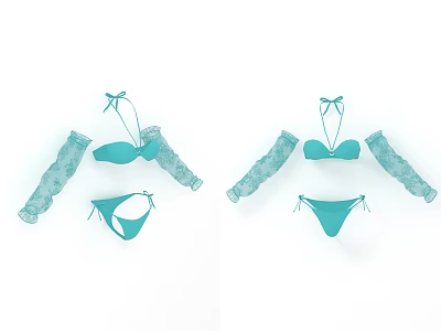 Turquoise Bikini Sets With Lace Sleeves Top And Bottom For Summer Beach Wear 3d model
