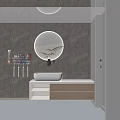 Bathroom Wall Mounted Organizer Shelf With Electric Toothbrushes Storage Cups And Skincare Products