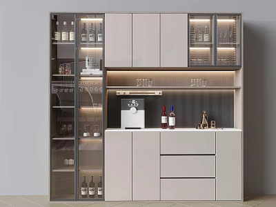 Modern Wine Cabinet With Glass Doors LED Lighting And Storage For Wine Bottles 3d model