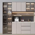 Modern Wine Cabinet With Glass Doors LED Lighting And Storage For Wine Bottles