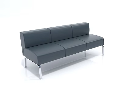Modern Minimalist Three Seater Sofa With Dark Gray Leather And Metal Legs 3d model