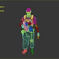 Red Humanoid Character Standing With Mechanical Arm Tactical Gear And Gun