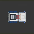 Block Style Blue And White Vehicle Featuring Transparent Top Colorful Display And Orange Wheels