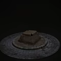 Park Landscape With Circular Brick Paved Area And Central Square Pedestal Geometric Design