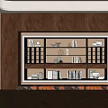 Modern Wooden Bookcase With Open Shelves Books And Decorative Items On Wooden Wall
