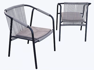 Modern Dining Chairs with Black Metal Frame Woven Backrest and Light Grey Padded Seats 3d model