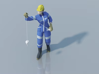 Game And Movie Character Wearing Yellow Hard Hat Blue Uniform Holding Tool With Stripes 3d model