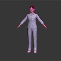 Woman in Blue and White Striped Pajamas with Arms Outstretched Against Black Background