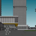 Modern Urban Commercial Plaza With High Rise Buildings Open Space And Pedestrian Areas