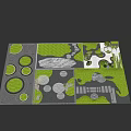 Micro Terrain Landscape Design With Green Lawn Circular Patterns Stones And Trees