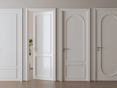 Modern White Swing Doors With Panel Designs And Brass Handles Collection 3d model