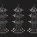 Three Pagoda Style Outdoor Lights With Multi Tiered Structure And Textured Design