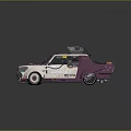 Custom Pink And White Modified Car Featuring Roof Equipment Stickers And Mechanical Parts
