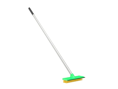 Green Broom With Metal Handle Black Grip And Yellow Cleaning Bristles 3d model