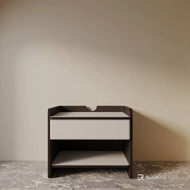 Minimalist Modern Bedside Table With Dark Wood Frame Light Panel One Drawer And Open Shelf 3d model