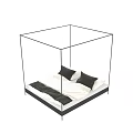 Modern Double Bed with Black Frame Four Poster Design White Bedding and Black Pillows