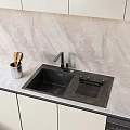 Black Double Bowl Kitchen Sink With Modern Faucet On Marble Countertop