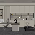 Modern Office Interior Design With Desk Office Chair Bookshelves Cabinets And Plants