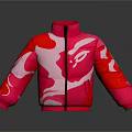 Pink And Red Padded Jacket With Abstract Pattern And Front Zipper 3d model
