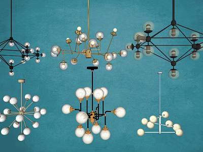Various Modern Chandeliers with Geometric Structures White Bulbs and Metal Frames 3d model