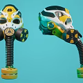 Yellow White Black Gas Mask With Dual Filter Canisters And Modern Sci Fi Design