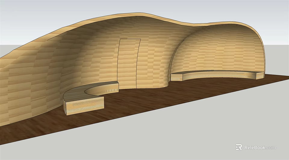 Wooden Outdoor Chair With Curved Design In Natural Wooden Floor Setting 3d model 