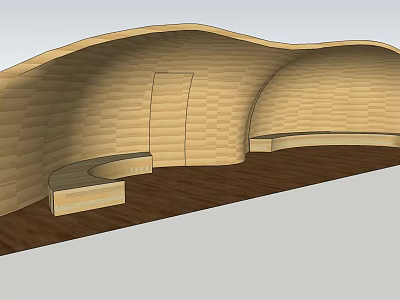 Wooden Outdoor Chair With Curved Design In Natural Wooden Floor Setting 3d model