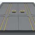 Modern Double Door Wardrobe Design With Yellow Lines And Square Accents