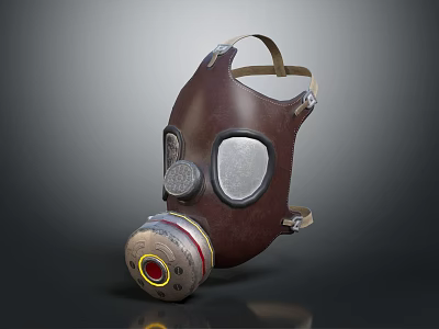 Vintage Brown Leather Gas Mask With Protective Lens And Filter Design 3d model