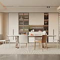 Modern Restaurant Interior With Dining Table Chairs And Storage Cabinets