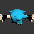3D Game Movie Character With Teal Hair Pink Eyes White Top Blue Shorts Arms Outstretched