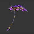 Fantasy Axe With Purple Pink Crystal Blade And Blue Gold Handle Glowing Particles