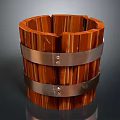 Wooden Bucket With Metal Bands For Home Storage And Decor